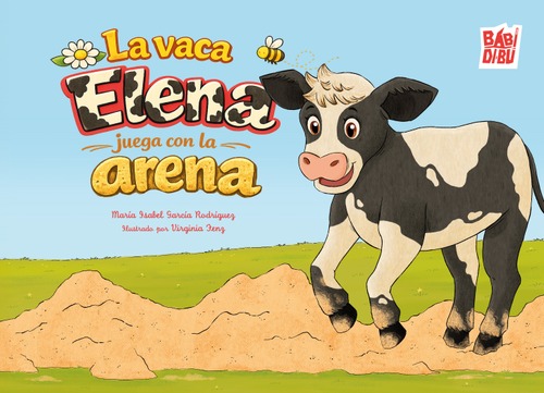 La vaca Elena juega con la arena